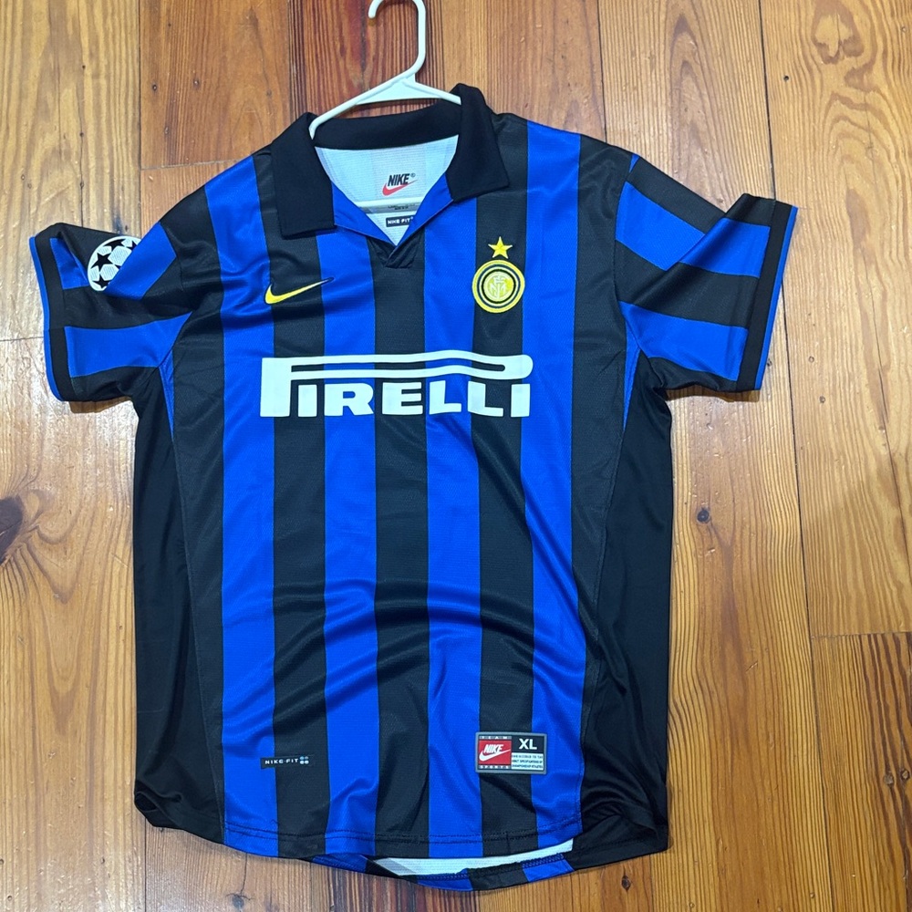 Nike Men's Black and Blue Soccer Jersey #9 Ronaldo Nazario